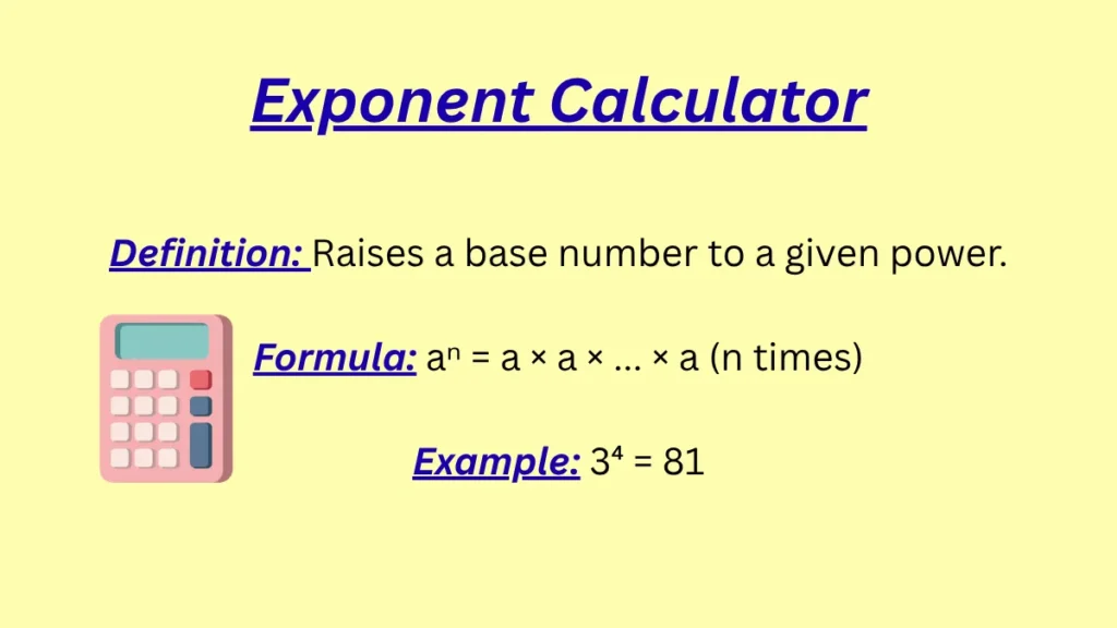 Exponent Calculator with definitions, formulas, and example