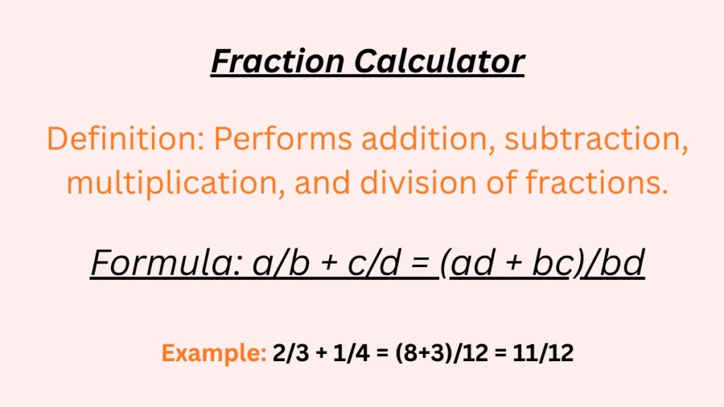 Fraction Calculator with definitions, formulas, and example