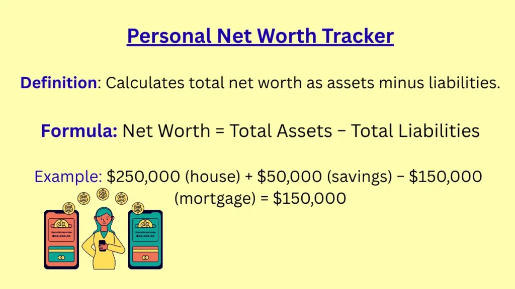 Personal Net Worth Tracker with definitions, formulas, and example